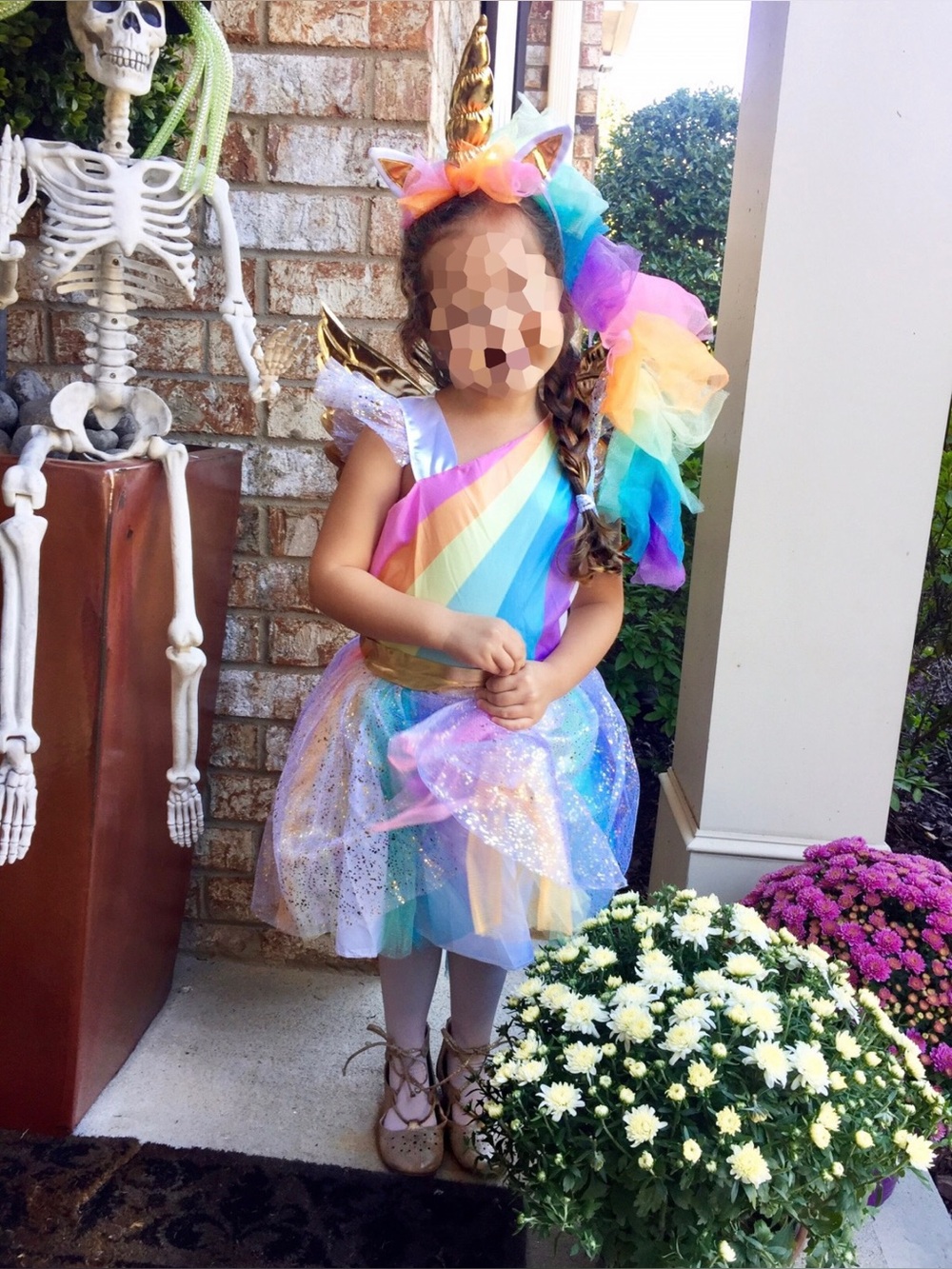 Girls Rainbow Unicorn Costume Dress with Gold Horn